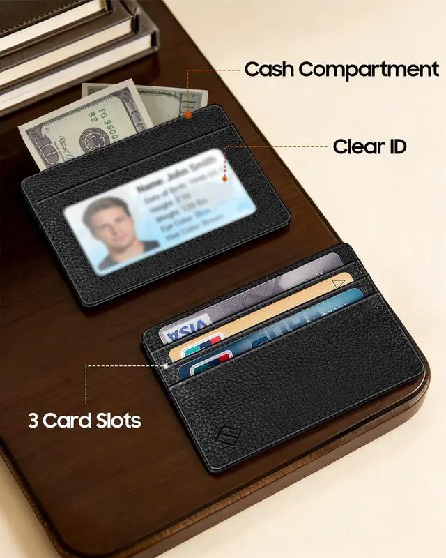 Alt view image 2 of 7 - Slim Minimalist Front Pocket Wallet, RFID Blocking Credit Card Holder Card Cases with ID Window for Men Women, Black