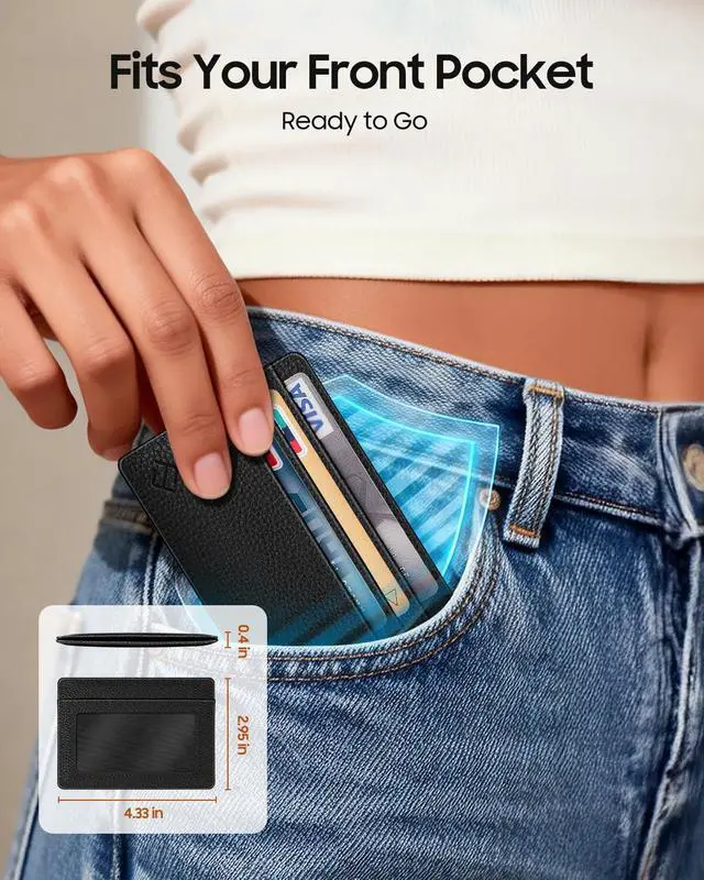 Alt view image 3 of 7 - Slim Minimalist Front Pocket Wallet, RFID Blocking Credit Card Holder Card Cases with ID Window for Men Women, Black
