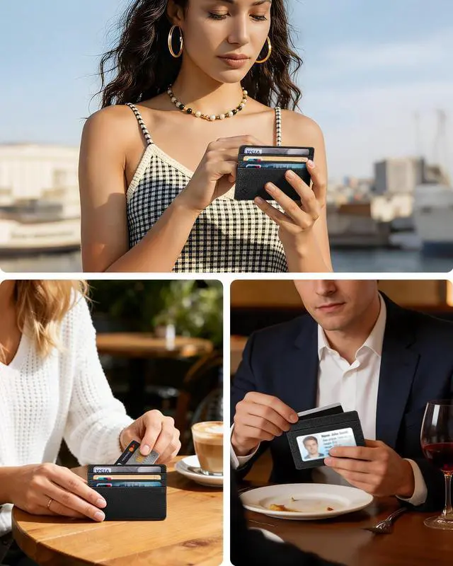 Alt view image 7 of 7 - Slim Minimalist Front Pocket Wallet, RFID Blocking Credit Card Holder Card Cases with ID Window for Men Women, Black