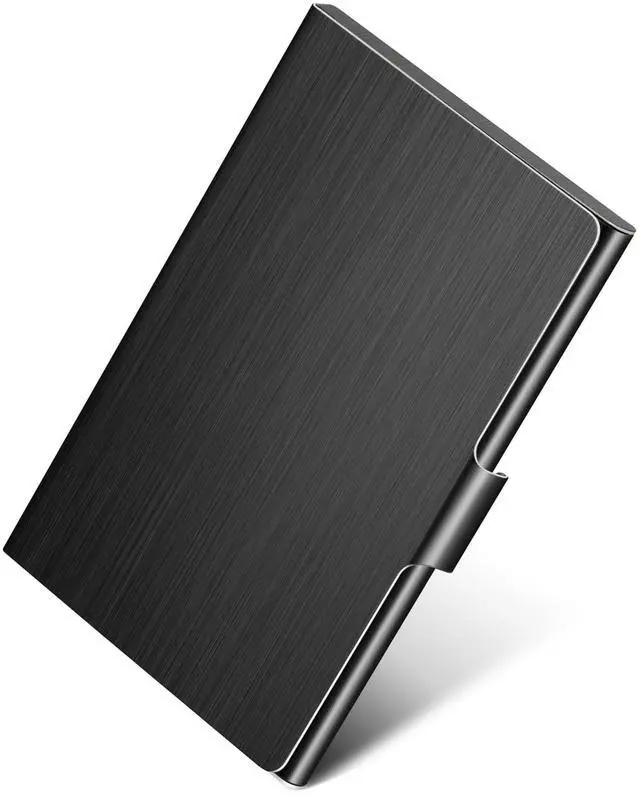 Main image of Metal Business Card Holder for Men & Women, Professional Stainless Steel Card Case for Business Cards, Slim Purse Name Card Holders with Interior Lining, Buckle Style Shut, Black