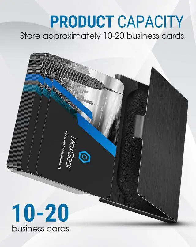Alt view image 3 of 7 - Metal Business Card Holder for Men & Women, Professional Stainless Steel Card Case for Business Cards, Slim Purse Name Card Holders with Interior Lining, Buckle Style Shut, Black