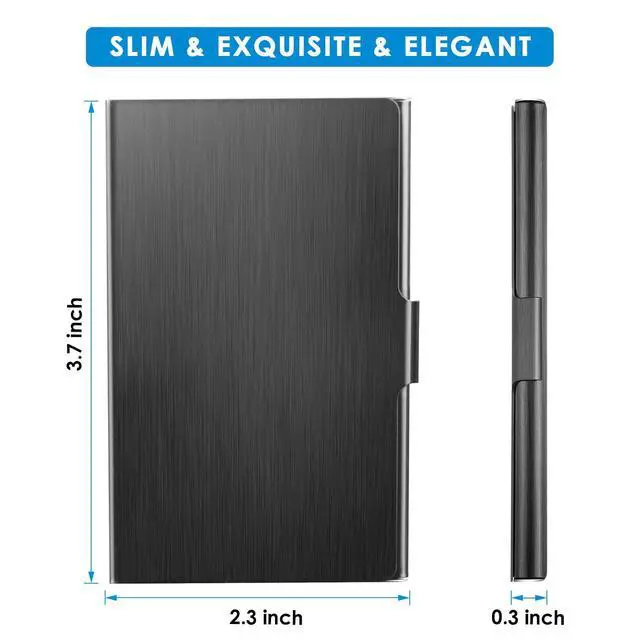 Alt view image 7 of 7 - Metal Business Card Holder for Men & Women, Professional Stainless Steel Card Case for Business Cards, Slim Purse Name Card Holders with Interior Lining, Buckle Style Shut, Black