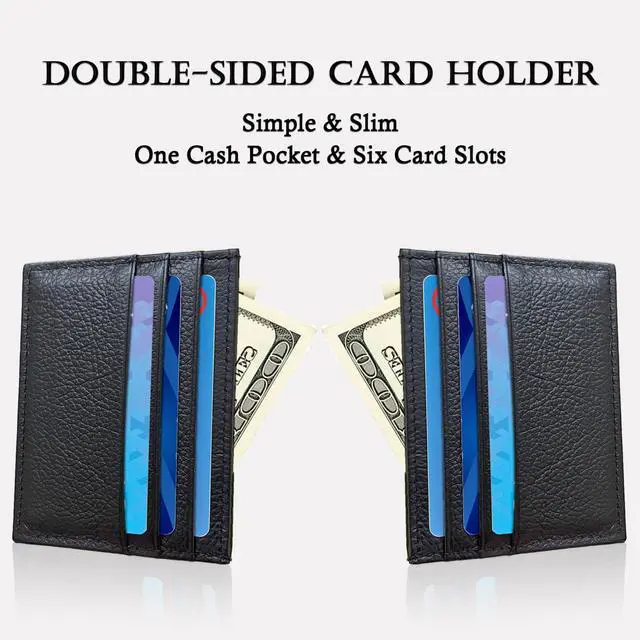 Alt view image 4 of 7 - Credit Card Holder Wallet RFID Blocking Slim Credit Card Cases Holder Premium Leather Minimalist Front Pocket Small Wallet with 6 Card Slots and 1 Pockets for Men Women (Black)