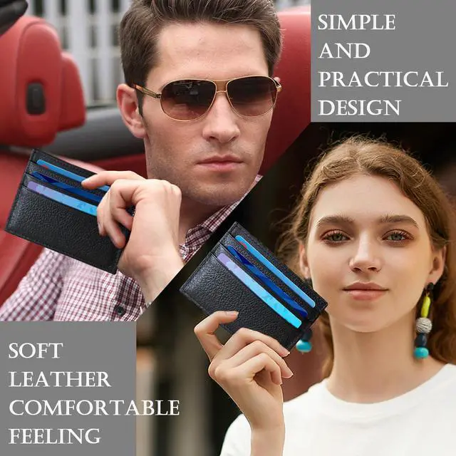 Alt view image 5 of 7 - Credit Card Holder Wallet RFID Blocking Slim Credit Card Cases Holder Premium Leather Minimalist Front Pocket Small Wallet with 6 Card Slots and 1 Pockets for Men Women (Black)