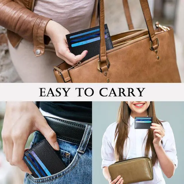 Alt view image 6 of 7 - Credit Card Holder Wallet RFID Blocking Slim Credit Card Cases Holder Premium Leather Minimalist Front Pocket Small Wallet with 6 Card Slots and 1 Pockets for Men Women (Black)