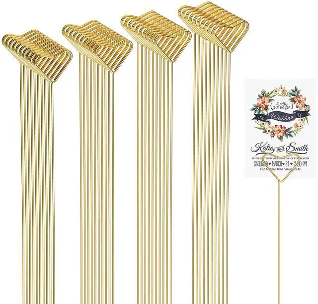 Main image of 40 Packs Floral Card Holder Picks - Metal Gift Card Holder Sticks for Bouquets, Wedding Centerpieces, Photo Holder Sticks, Floral Picks for Cards, Picture Holders for Centerpieces, Heart-Shaped