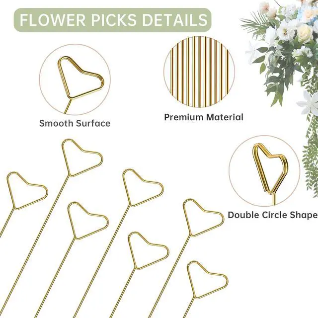 Alt view image 3 of 7 - 40 Packs Floral Card Holder Picks - Metal Gift Card Holder Sticks for Bouquets, Wedding Centerpieces, Photo Holder Sticks, Floral Picks for Cards, Picture Holders for Centerpieces, Heart-Shaped
