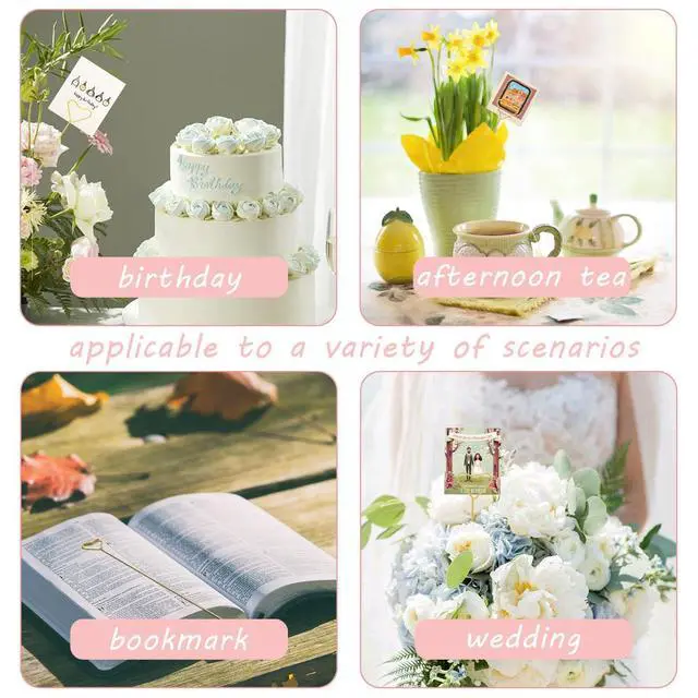 Alt view image 7 of 7 - 40 Packs Floral Card Holder Picks - Metal Gift Card Holder Sticks for Bouquets, Wedding Centerpieces, Photo Holder Sticks, Floral Picks for Cards, Picture Holders for Centerpieces, Heart-Shaped