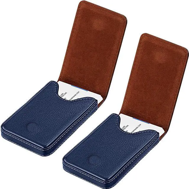 Main image of 2 Pieces Business Card Holder, PU Leather Business Card Case Pocket Wallet with Magnetic Shut for Valentines Gift Men Women(Blue,Classic)