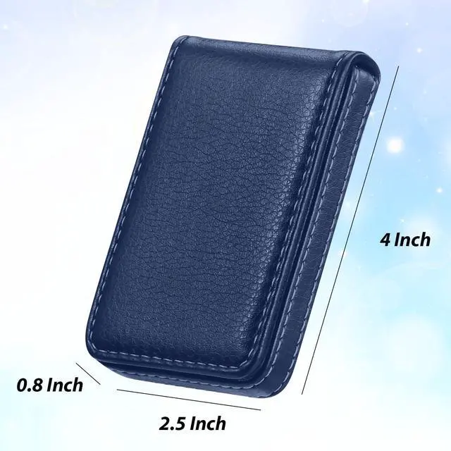 Alt view image 2 of 6 - 2 Pieces Business Card Holder, PU Leather Business Card Case Pocket Wallet with Magnetic Shut for Valentines Gift Men Women(Blue,Classic)