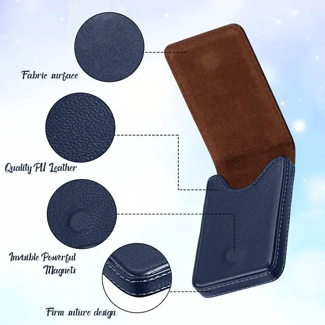 Alt view image 3 of 6 - 2 Pieces Business Card Holder, PU Leather Business Card Case Pocket Wallet with Magnetic Shut for Valentines Gift Men Women(Blue,Classic)