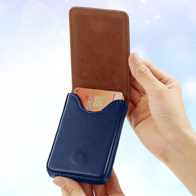 Alt view image 5 of 6 - 2 Pieces Business Card Holder, PU Leather Business Card Case Pocket Wallet with Magnetic Shut for Valentines Gift Men Women(Blue,Classic)