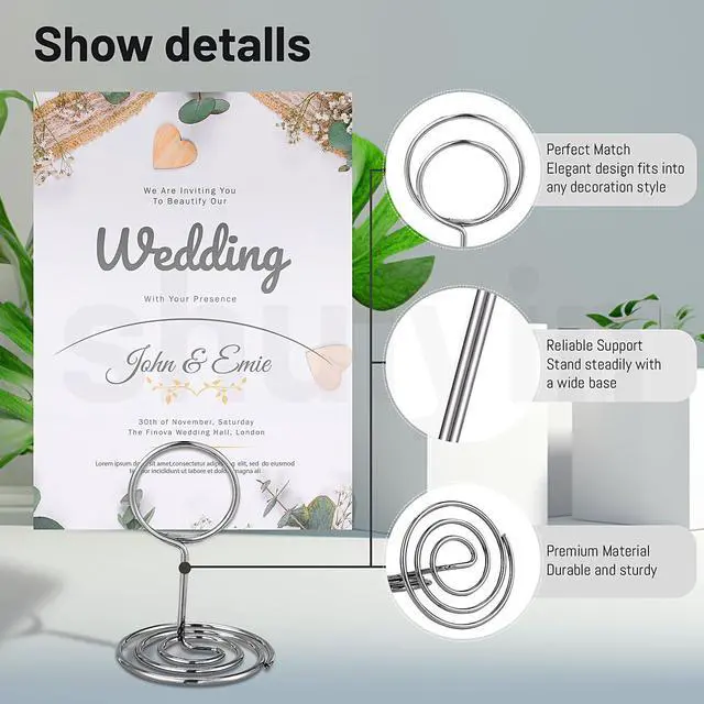 Alt view image 3 of 7 - 30PCS Table Number Holders Place Card Holder - Photo Holders for Tables, Cards Stand Name Menu Clips, Table Sign Holders for Wedding Anniversary Birthday Party, Silver