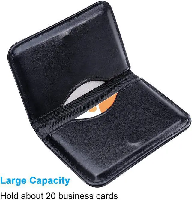 Alt view image 2 of 7 - Business Card Holder, 2-Sided PU Leather Folio Name Card Holder (Ideal for Business Cards & ID Cards) with Magnetic Shut for Men and Women, Ultra Slim and Thin - Black