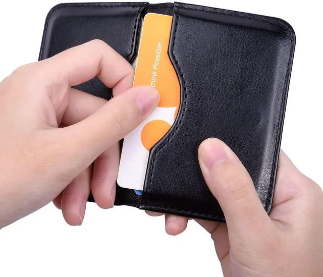 Alt view image 4 of 7 - Business Card Holder, 2-Sided PU Leather Folio Name Card Holder (Ideal for Business Cards & ID Cards) with Magnetic Shut for Men and Women, Ultra Slim and Thin - Black
