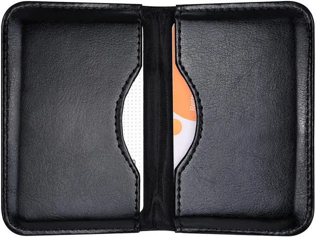 Main image of Business Card Holder, 2-Sided PU Leather Folio Name Card Holder (Ideal for Business Cards & ID Cards) with Magnetic Shut for Men and Women, Ultra Slim and Thin - Black