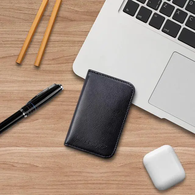 Alt view image 7 of 7 - Business Card Holder, 2-Sided PU Leather Folio Name Card Holder (Ideal for Business Cards & ID Cards) with Magnetic Shut for Men and Women, Ultra Slim and Thin - Black
