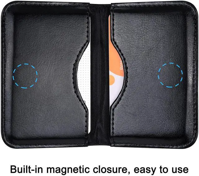 Alt view image 3 of 7 - Business Card Holder, 2-Sided PU Leather Folio Name Card Holder (Ideal for Business Cards & ID Cards) with Magnetic Shut for Men and Women, Ultra Slim and Thin - Black