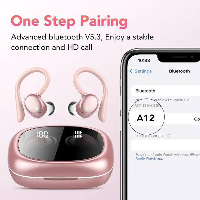 Alt view image 5 of 7 - Bluetooth Headphones Wireless Earbuds 72hrs Playtime Wireless Charging Case Digital Display, Ear Buds with Earhook,IPX7 Waterproof, Deep Bass 2.0,Over-Ear Earphones for Sport Running
