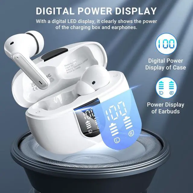 Alt view image 4 of 7 - Wireless Earbuds, 2024 Wireless Headphones HiFi Stereo Earphones with 4 ENC Noise Canceling Mic, 42Hs Playtime In Ear Earbud, Bluetooth 5.3 Sport Earphones with LED Power Display for Android iOS White
