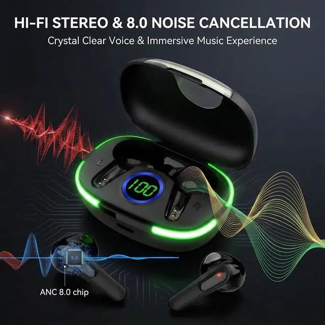 Alt view image 3 of 6 - Wireless Bluetooth Earbuds, Bluetooth 5.3, 20-Hour Battery Life, Hi-Fi Stereo Sound, LED Digital Display, Waterproof Design, Suitable for Phones, Work, and Various scenarios.