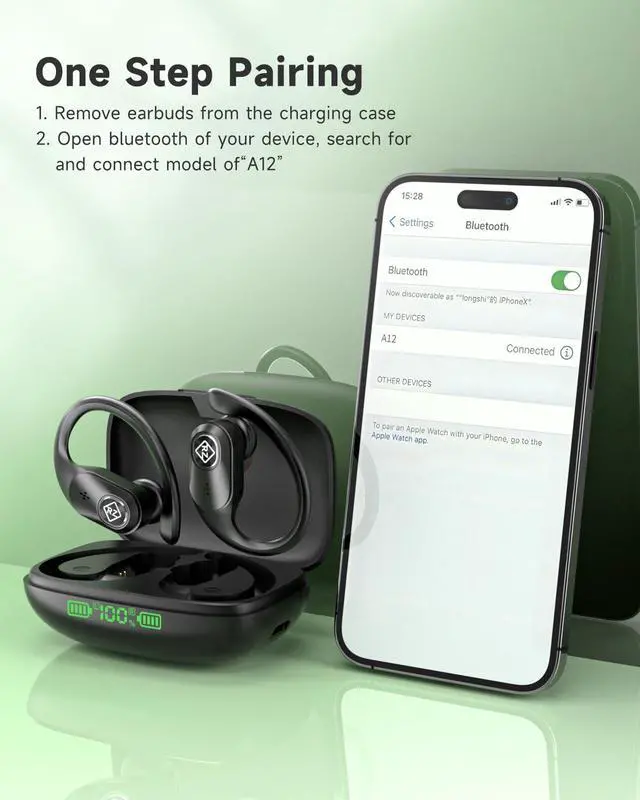 Alt view image 4 of 6 - Wireless Earbuds Bluetooth Headphones 96H Playtime LED Display Waterproof Built in Mic Deep Bass Sound Secure Over Ear buds Earhooks for iPhone Android Samsung Cell Phones Sport Workout Gaming Running