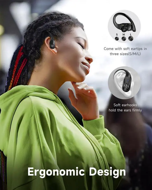Alt view image 5 of 6 - Wireless Earbuds Bluetooth Headphones 96H Playtime LED Display Waterproof Built in Mic Deep Bass Sound Secure Over Ear buds Earhooks for iPhone Android Samsung Cell Phones Sport Workout Gaming Running