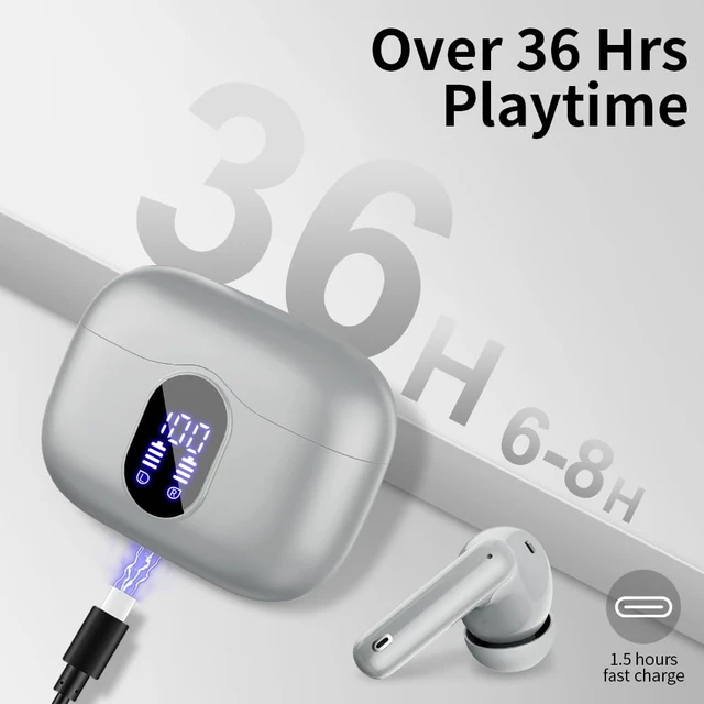 Alt view image 7 of 7 - Btootos Hi-Fi Deep Bass Ear Buds in-Ear Headphones, Graphite Gray | LED Display, IP5 Waterproof, Touch Control Bluetooth Earphones