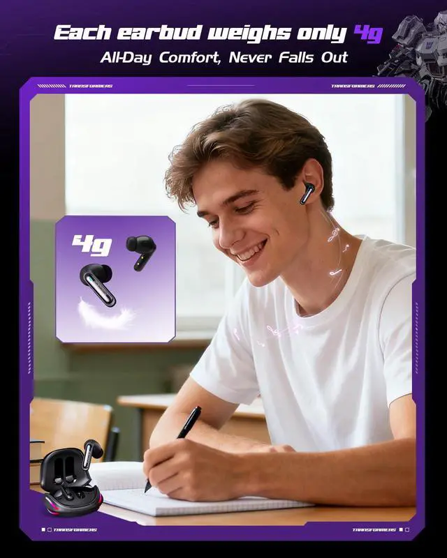 Alt view image 2 of 7 - Official Bumblebee Wireless Gaming Earbuds, Bluetooth 6.0 Headphones, Open Mech Case with LED Lights, 24H Battery, IPX3 Waterproof, in-Ear Headphones for iPhone Android - Black
