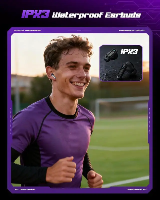 Alt view image 4 of 7 - Official Bumblebee Wireless Gaming Earbuds, Bluetooth 6.0 Headphones, Open Mech Case with LED Lights, 24H Battery, IPX3 Waterproof, in-Ear Headphones for iPhone Android - Black