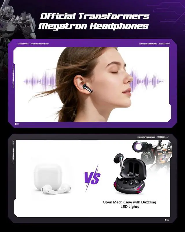 Alt view image 6 of 7 - Official Bumblebee Wireless Gaming Earbuds, Bluetooth 6.0 Headphones, Open Mech Case with LED Lights, 24H Battery, IPX3 Waterproof, in-Ear Headphones for iPhone Android - Black