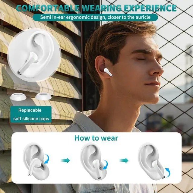 Alt view image 5 of 7 - Wireless Earbuds for iPhone 17 16 Pro Max Air 15 14 13 12 11 XR XS Bluetooth 5.3 Headphones Noise Isolation Earphones for Galaxy S26 S25 S24 Ultra S23 S22 HiFi Bass Stereo Earphone for Google