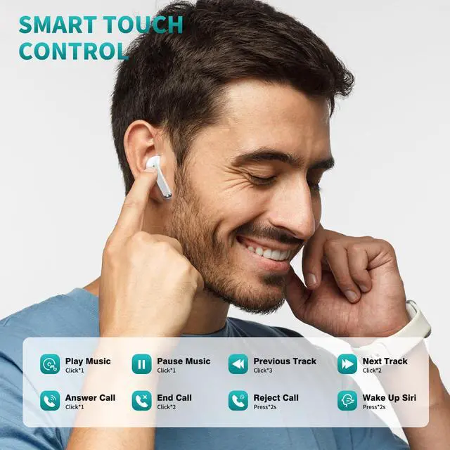 Alt view image 6 of 7 - Wireless Earbuds for iPhone 17 16 Pro Max Air 15 14 13 12 11 XR XS Bluetooth 5.3 Headphones Noise Isolation Earphones for Galaxy S26 S25 S24 Ultra S23 S22 HiFi Bass Stereo Earphone for Google