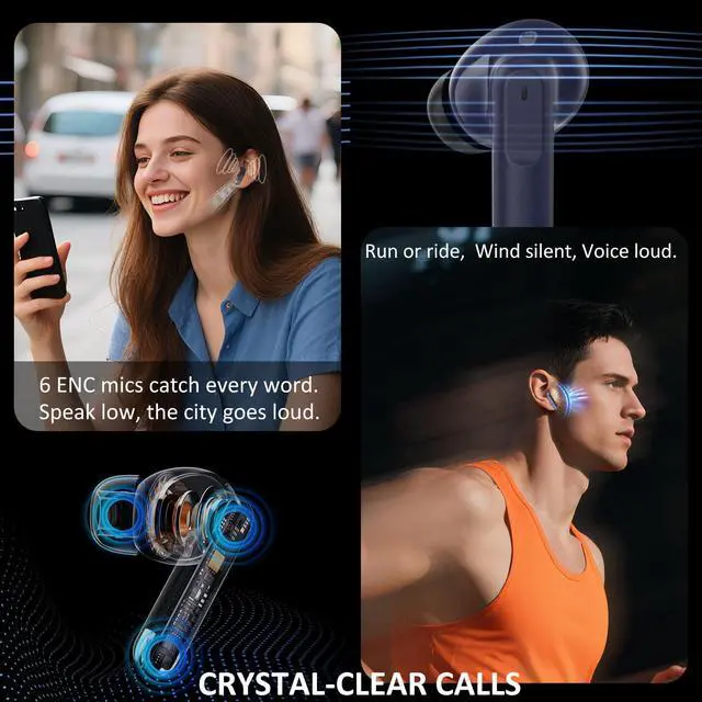 Alt view image 2 of 7 - Wireless Earbuds Bluetooth 5.4, 6 Mic ENC Noise Cancelling Clear Call, in Ear Buds Deep Bass HiFi Stereo Sound, Big Dual LED Display 48H Playtime Earphones, IPX7 Waterproof Headphones for Android iOS