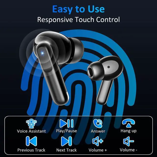 Alt view image 7 of 7 - Wireless Earbuds Bluetooth 5.4, 6 Mic ENC Noise Cancelling Clear Call, in Ear Buds Deep Bass HiFi Stereo Sound, Big Dual LED Display 48H Playtime Earphones, IPX7 Waterproof Headphones for Android iOS