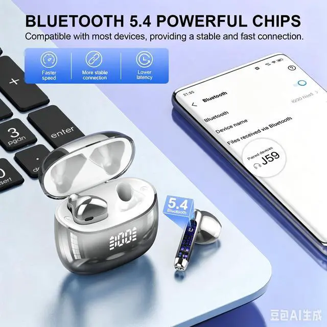 Alt view image 3 of 7 - Wireless Earbuds, Bluetooth Headphones 48H Playtime Ear Buds with LED Power Display, IPX7 Waterproof Bluetooth 5.4 Earphones in-Ear Earbuds with 4 Mic for Android iOS Cell Phone Laptop (Black)