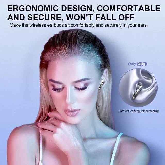 Alt view image 4 of 7 - Wireless Earbuds, Bluetooth Headphones 48H Playtime Ear Buds with LED Power Display, IPX7 Waterproof Bluetooth 5.4 Earphones in-Ear Earbuds with 4 Mic for Android iOS Cell Phone Laptop (Black)