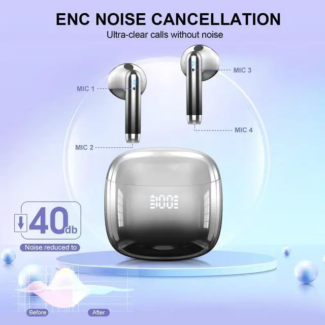 Alt view image 5 of 7 - Wireless Earbuds, Bluetooth Headphones 48H Playtime Ear Buds with LED Power Display, IPX7 Waterproof Bluetooth 5.4 Earphones in-Ear Earbuds with 4 Mic for Android iOS Cell Phone Laptop (Black)