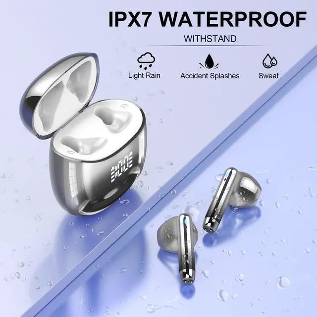 Alt view image 6 of 7 - Wireless Earbuds, Bluetooth Headphones 48H Playtime Ear Buds with LED Power Display, IPX7 Waterproof Bluetooth 5.4 Earphones in-Ear Earbuds with 4 Mic for Android iOS Cell Phone Laptop (Black)