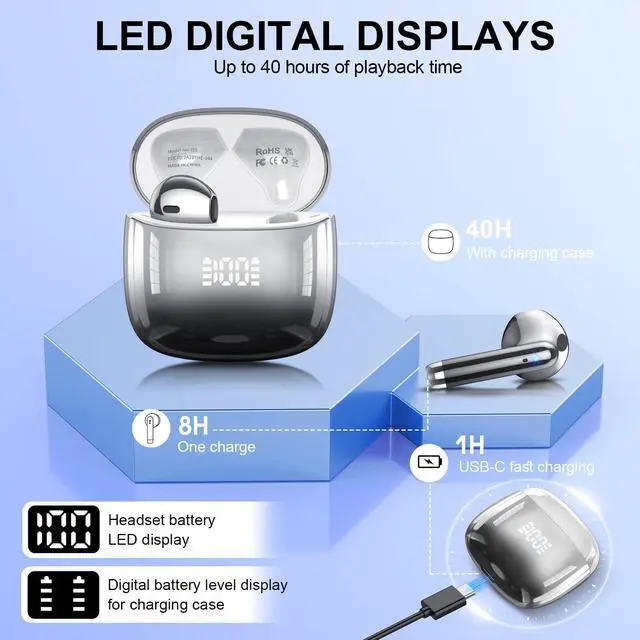 Alt view image 7 of 7 - Wireless Earbuds, Bluetooth Headphones 48H Playtime Ear Buds with LED Power Display, IPX7 Waterproof Bluetooth 5.4 Earphones in-Ear Earbuds with 4 Mic for Android iOS Cell Phone Laptop (Black)