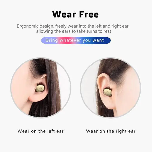 Alt view image 3 of 6 - Single Bluetooth Wireless Earbud, Mini Invisible in-Ear Wireless Bluetooth Headphone 12 Hours Super Long Battery Life Suitable for Sports Work and Sleep- Beige