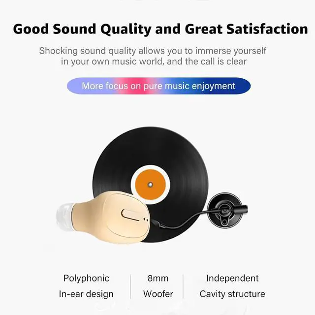 Alt view image 4 of 6 - Single Bluetooth Wireless Earbud, Mini Invisible in-Ear Wireless Bluetooth Headphone 12 Hours Super Long Battery Life Suitable for Sports Work and Sleep- Beige