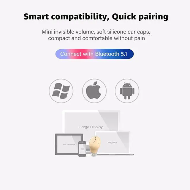 Alt view image 5 of 6 - Single Bluetooth Wireless Earbud, Mini Invisible in-Ear Wireless Bluetooth Headphone 12 Hours Super Long Battery Life Suitable for Sports Work and Sleep- Beige