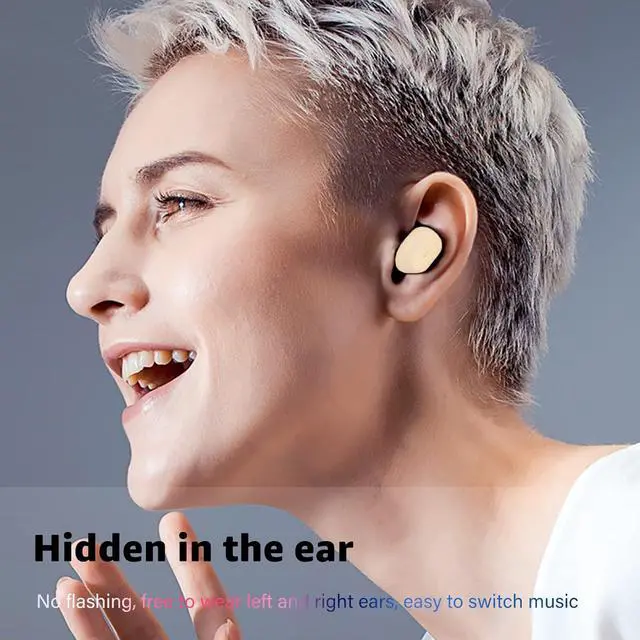 Alt view image 6 of 6 - Single Bluetooth Wireless Earbud, Mini Invisible in-Ear Wireless Bluetooth Headphone 12 Hours Super Long Battery Life Suitable for Sports Work and Sleep- Beige