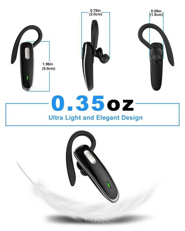 Alt view image 3 of 7 - Bluetooth Headset V5.1, Wireless Hands-Free Earpiece with Noise Cancellation, Built-in Microphone for iPhone Android Business Calls - Black