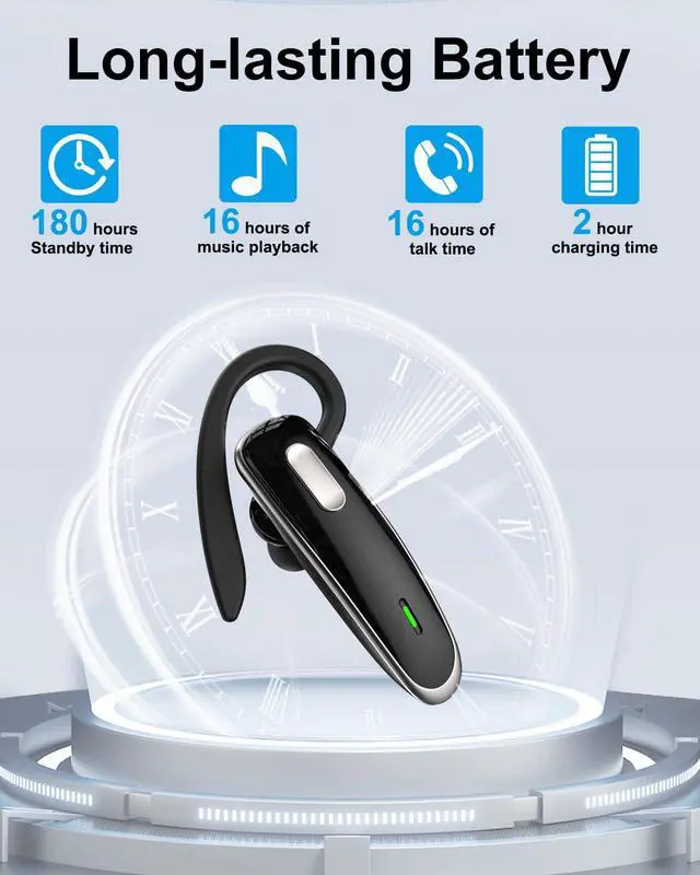 Alt view image 4 of 7 - Bluetooth Headset V5.1, Wireless Hands-Free Earpiece with Noise Cancellation, Built-in Microphone for iPhone Android Business Calls - Black