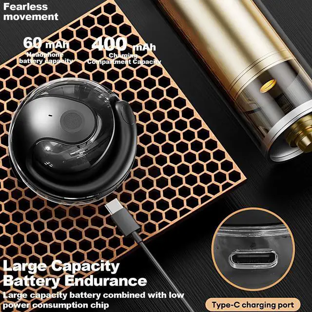 Alt view image 3 of 6 - NEW Ultra Bone Conduction Earphones Open Earbuds with Immersive Audio Clear Call,Wireless Bluetooth Ear buds Stable Fit,Robust Bass,Sweat-Proof Sport Open-Ear Headphones with Mic,48H Playtime (Black)