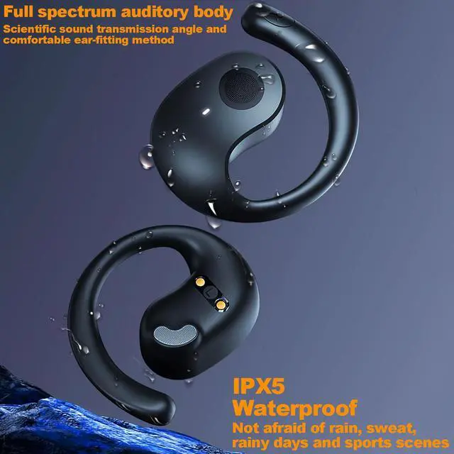 Alt view image 6 of 6 - NEW Ultra Bone Conduction Earphones Open Earbuds with Immersive Audio Clear Call,Wireless Bluetooth Ear buds Stable Fit,Robust Bass,Sweat-Proof Sport Open-Ear Headphones with Mic,48H Playtime (Black)