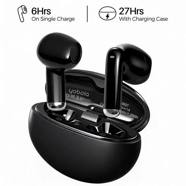 Alt view image 6 of 7 - Wireless Earbuds, Bluetooth 5.4 Headphones Bass Stereo, Ultra Lightweight Ear Buds Clear Calls, IPX7 Waterproof in Ear Earphones with Microphone for Phones Sports, 27H Playtime, Touch Control