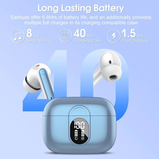 Alt view image 4 of 7 - Wireless Earbuds 2024 Bluetooth 5.3 Headphones HiFi Stereo, 40H Playtime in-Ear Earbud, Bluetooth Earbuds with LED Power Display, IP7 Waterproof Wireless Earphones Sport Headset for Android iOS